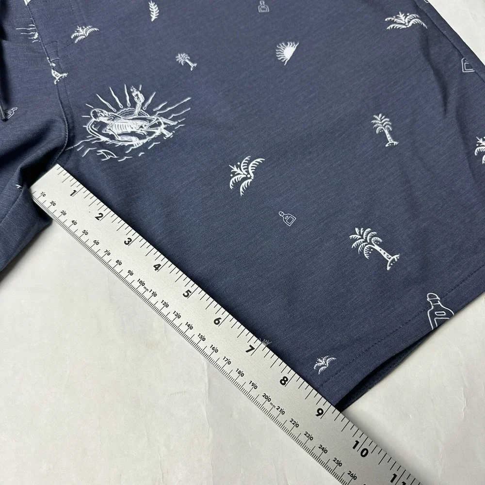 Travis Mathew Board Shorts Mens 38 Navy Blue Tropical Skeleton Palm Tree Tequila